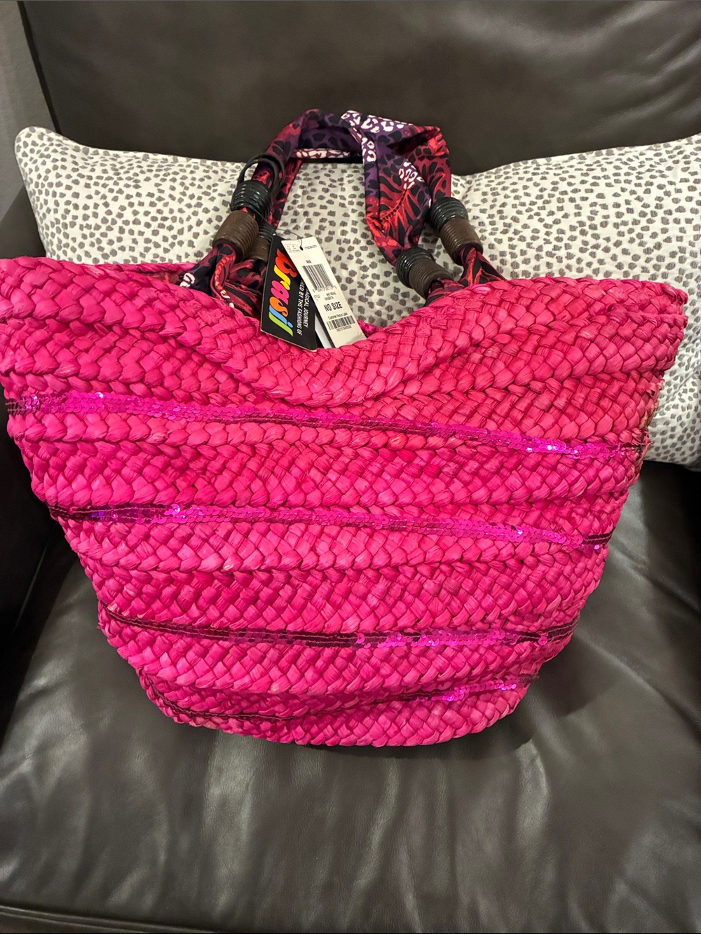 Style & Co. Hot Pink Braided Tote with Scarf-Wrapped Handles